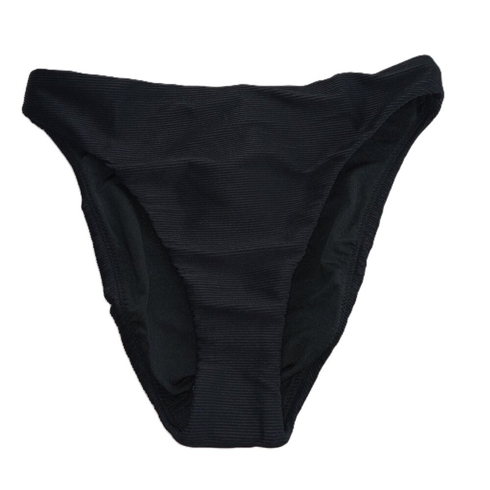 J. Crew Women's Ribbed High Rise Cheeky Bikini Bottom Size XS Black Swim